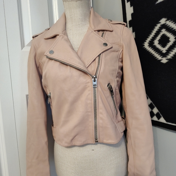 🩷EUC Lucky Brand Core Genuine Leather Moto Full Zip Jacket, Blush Pink, Small - Picture 5 of 16
